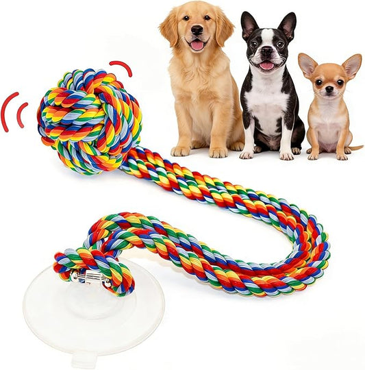 Interactive Dog Toys, Gel Suction Cup Design, Cotton Rope Ball with Built-in Bell, Puppy Teething Toys, Tug of War Dog Toy, Dog Puzzle Toy for Small Dogs, Rainbow