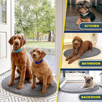 Muddy Mat® Shown on TV – Super Absorbent Microfiber Dog Door Mat for Muddy Paws, Non-Slip Washable Pet Rug, Quick Dry Chenille Entryway Carpet, Machine Washable Indoor Outdoor Mat, Grey Oval 5ft x 7ft