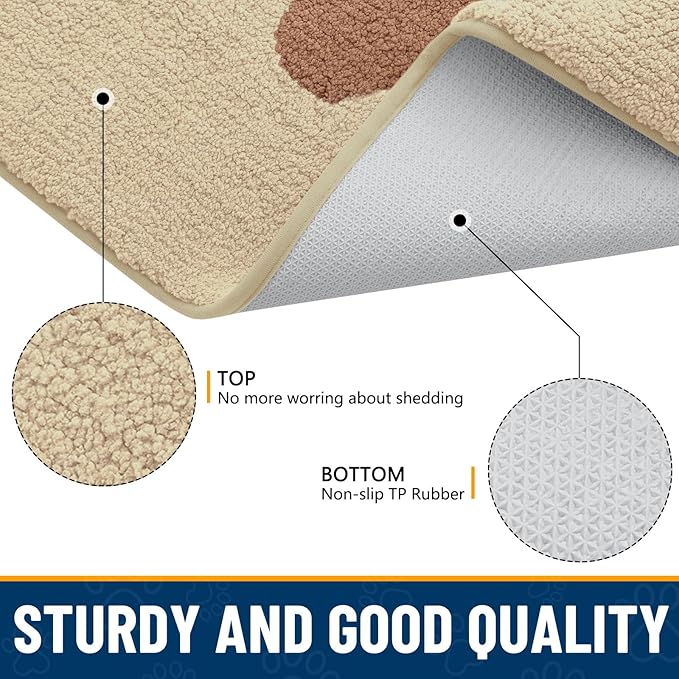 Smiry Dog Door Mat for Muddy Paws, Absorbs Moisture and Dirt, Low-Profile Entryway Mat with Non-Slip Backing, Entry Indoor Outdoor Doormat for Inside Floor (47x24 Inches, Light Beige, Paw)