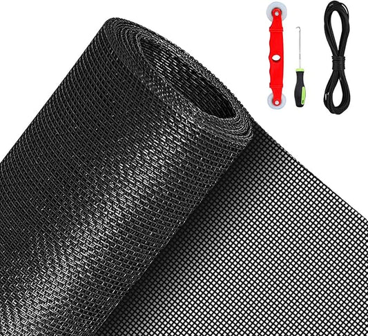 QWR Pet Proof Window Screens and Screen Door Replacement Kit, 59"x106" Durable High Hardness Vinyl Coated Polyester-Screen Repair Kit for Sliding Door,Patio and Windows.(Folded Package with Tool Kit)