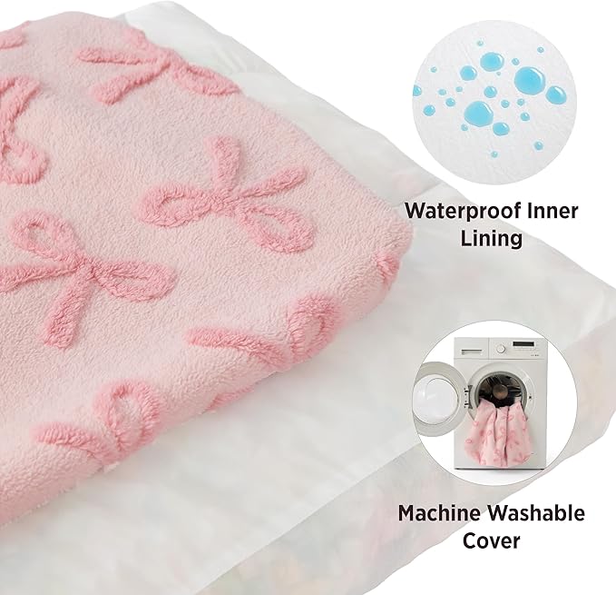 LE SURE Large Dog Beds-Thick Shredded Chopped Foam Pet Bed as Gift for Indoor with Removable Cover, Cute Modern Fuzzy Plush & Anti Slip Bottom,Bow Pink