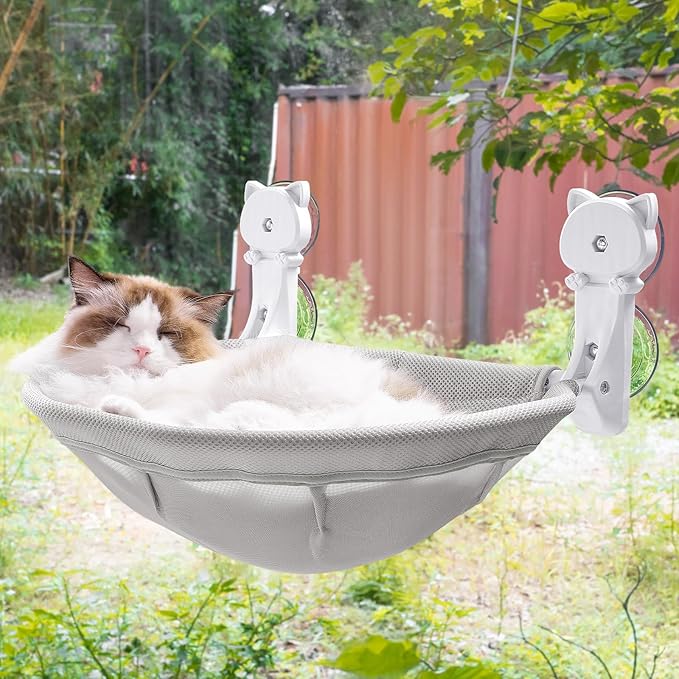 Cat Window Perch Cordless, Foldable & Stable Cat Beds- Breathable Cat Window Hammock for Overlooking, Sunbathing and Climbing - Maximum Hold Up to 40lb