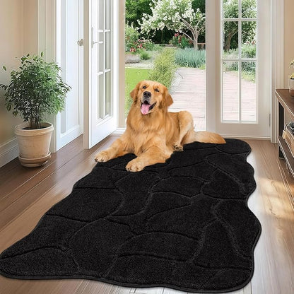 Large Dog Door Mat for Muddy Paws, 32x47 Absorbent Dirt Trapper Long Door Mat, Non-Slip Washable Mud Mat for Dogs, Polyester Microfiber Soft Pet Rug Mat for Entryway, Mud Dog Paws, Patio (Black)