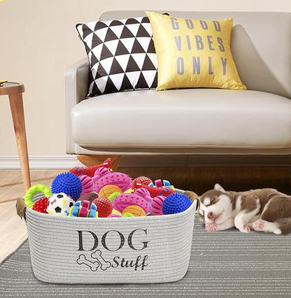 Geyecete Square Dog toy basket storage Cotton Rope Storage Basket Pet/Pet Toy And Accessory Storage Bin Doy Toy Box-Gray