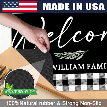 Custom Doormat with Family Name Sample Personalized Entryway Door Mat Front Door Mat for Outdoor Decor Entrance Mat Customised Rug Christmas Housewarming Gift with Anti-Slip Backing
