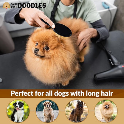Pin Brush for Dogs, Pet Grooming Detangler Pin Dog Brush, Dog Brush for Shedding and Removing Loose Fur, Lightweight Beech Wood with Silver Plated Pins for Dogs with Long Hair [We Love Doodles]