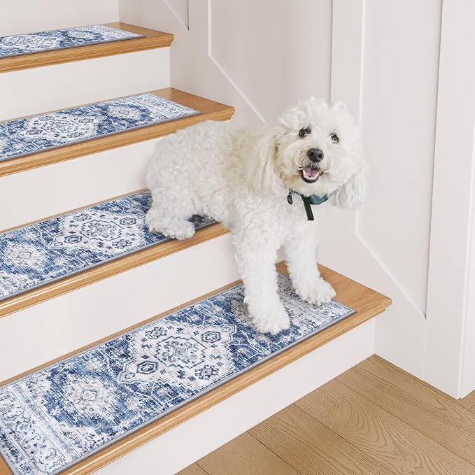 OJIA Non-Slip Stair Treads for Wooden Steps 30"x8" Indoor Stair Runner 15PCS Rubber Backed Soft Carpet Stair Treads Mat Staircase Step Treads Covers for Kids and Dogs