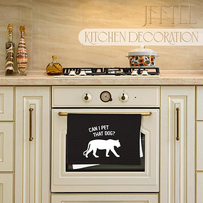 Funny Leopard Kitchen Towels, Cheetah Leopard Gifts, Animal Lover Gifts Dish Tea Towels for Kitchen Decor, Can I Pet That Dog Decorative Hand Towel for Bathroom, 16x24 Inch