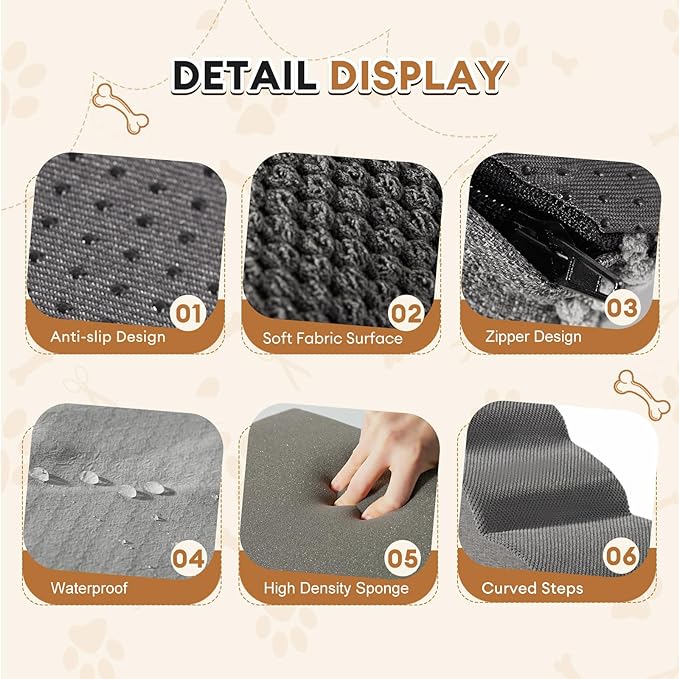 Romrol Dog Stairs Ramp for Small Dogs, 33D Pet Stairs Steps with Durable Non-Slip Waterproof Fabric Cover, Dog Slope Stairs to Bed for Small Dogs and Cats or Pets Joints, 3-Steps