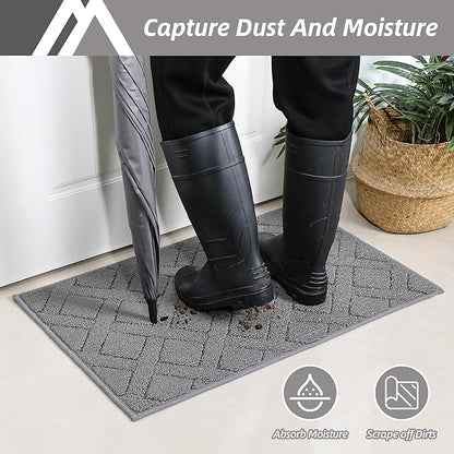 COSY HOMEER Door Mat Indoor Entrance, Non-Slip Absorbent Doormat for Front Door, Low-Profile Entryway Mat for Dirty Paws, Washable Dirt Trapper Mats (20"x32", Grey)