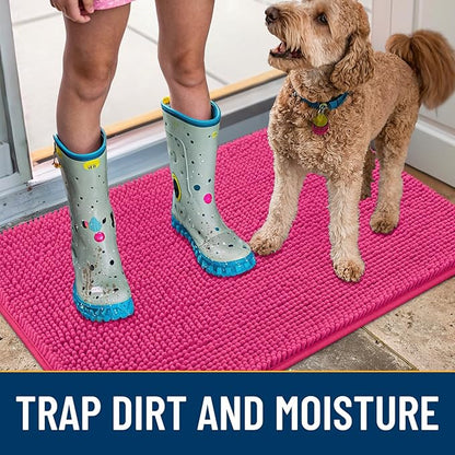 Smiry Dog Door Mat for Muddy Paws 47x24, Absorbs Moisture and Dirt Doormat, Non-Slip Washable Quick Dry Chenille Front Door Mat Indoor Entrance, Entryway Carpet for Inside Floor, Hot Pink
