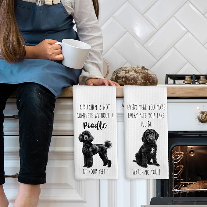 Poodle Dog Kitchen Towels Set of 2, Funny Dog Kitchen Decor, Dogs Gifts for Women Men Hand Towel, Pet Owner Gift Decorative Tea Towels Dish Towel 16x24 Inch