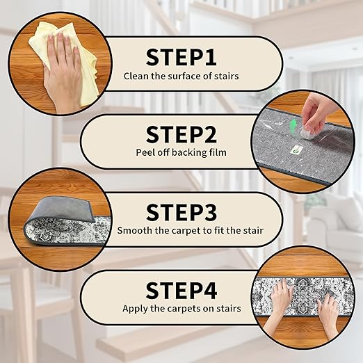Non-Slip Carpet Stair Treads 7PCS, 8"x30" Peel and Stick Stair Runner for Wooden Steps Indoor, Washable Reusable Adhesive Backing, Pet-Friendly Safety Mats for Kids, Elders, Dogs