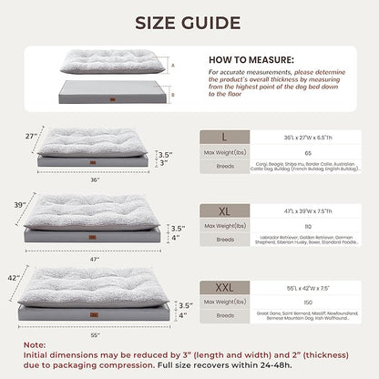 2-Pack XL Waterproof Dog Bed Large Size Dogs, Plush Cushion & Orthopedic Egg-Crate Foam Mattress for Senior Dogs, Washable Dog Crate Bed with Removable Cover, Light Grey