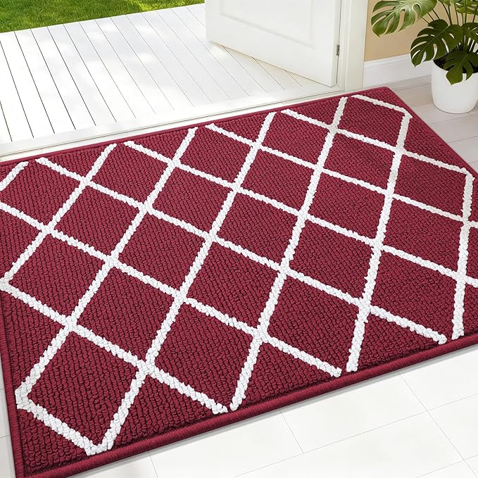Finchitty Indoor Door Mat, Dirt Resistant and Absorbent, Low-Profile, Non-Slip, Washable Inside Floor Mats for Front Door, Back, and Entrance, 36" x 24", Burgundy