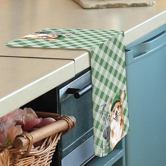 Golf Dog Kitchen Towels - Corgi Dish Towels, Sports Gifts, Pet Golf Club Decorative Absorbent Dishcloths Hand Towels for Kitchen Gym Spa Decor 16x24 Inches