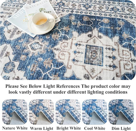 2x6 Washable Hallway Runner Rug: Indoor Farmhouse Kitchen Rugs Oriental Thin Non-Slip Entryway Carpet Ultra Soft Water Resisitant Floor Mat for Living Room Bedroom for Bathroom Laudry(2 X 6,Blue)