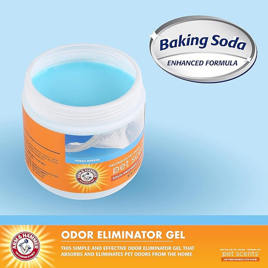 Arm & Hammer Pet Scents Gel Odor Eliminator, Solid Baking Soda Deodorizer for Pet Areas, Homes, Litter Boxes, and Rooms, Long-Lasting Odor Control, Fresh Breeze Scent, 15 Oz