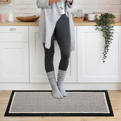 GRANNY SAYS Kitchen Mats for Floor, Kitchen Rugs Non Slip Washable, Runner Rugs for Kitchen Floor, 47 x 17.7, Stain Resistant Comfort Standing Mat Made of 100% Polypropylene, Black-Stripe