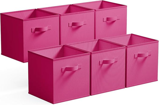 GRANNY SAYS 11 Inch Cube Storage Bins, Cube Storage Organizer, Fabric Storage Bins, Storage Cubes for Shelves, Closet, Toy Storage Bins for Kids Room, Play Room, Rose Red, 6-Pack