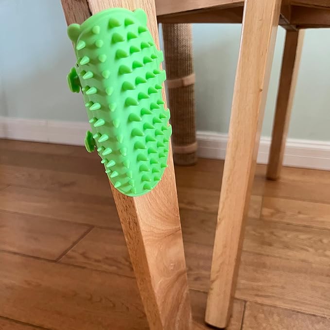 4 Pcs Cat Self Groomer Brush - Adjustable Silicone Pet Grooming & Massage Tool Face Itch Relief Scratching Hair Scrubber Table Leg Dual Strap Design for Cats & Dogs (Green)