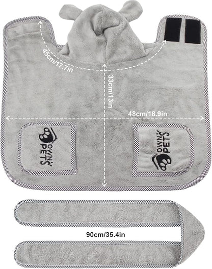 Ownpets Dog Bathrobe Towel, Super Absorbent Soft Dog Drying Coat with Cap & Pocket for Bathing & Beach Trips, Fast Drying & Machine-Washable for Small, Medium & Large Dogs (XS)