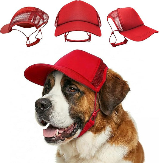 Tuff Pupper Dog Baseball Cap | UV Protection Dog Sun Hat | Breathable Lightweight Design | Secure Adjustable Chin Strap | Quick-Dry Fabric | Reinforced Brim | Small Medium Large Dogs (Red, XXL)