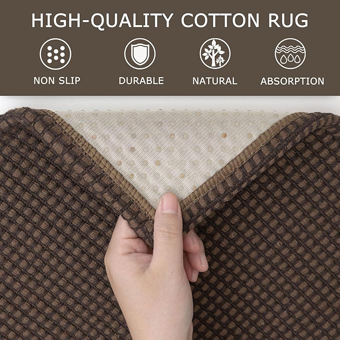 KOZYFLY Runners for Hallways 2x5 ft Washable Kitchen Runner Non Slip Rubber Backed Hall Runners Cotton Entryway Runner Rugs Floor Carpet for Indoor Backdoor Bedroom Kitchen, Reddish Brown/Coffee