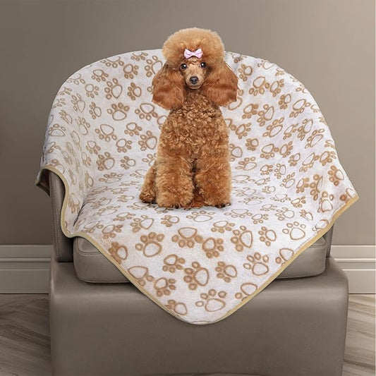 Stuffed Small Beige Premium Soft Dog Blanket, with Flannel Beige Cute Paw Print, 24 * 32 inches, Cat Blanket Puppy Supplies Poodle‌ Dog Products Stuff Essentials