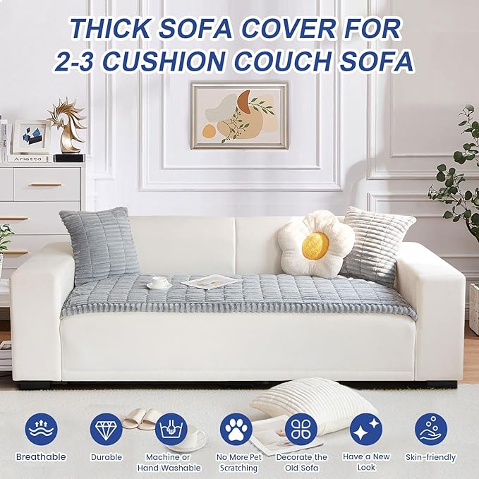 LiveGo Pet Couch Cover Dogs Washable Non-Slip Couch Protector Pet Friendly Dog Mat for Couches and Sofas (Light Gray, 70x150 cm/27.6x59.06 in)
