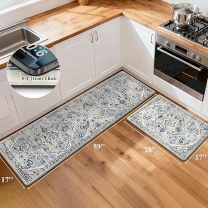 Ileading Anti Fatigue Kitchen Rugs Sets of 2 Cushioned Kitchen Mats for Floor Waterproof Kitchen Mat Set Non Slip Comfort Standing Mat for Kitchen, Office, Sink, Laundry