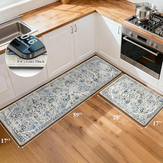 Ileading Anti Fatigue Kitchen Rugs Sets of 2 Cushioned Kitchen Mats for Floor Waterproof Kitchen Mat Set Non Slip Comfort Standing Mat for Kitchen, Office, Sink, Laundry