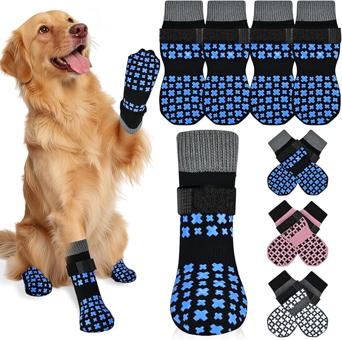 Non-Slip Dog Socks for Hardwood Floors Anti Slip Double-Sided Grippy Socks for Senior Dogs to Prevent Licking Paws, Scratching & Hot Pavement Premium Dog Paw Protector with Grippers Black XL