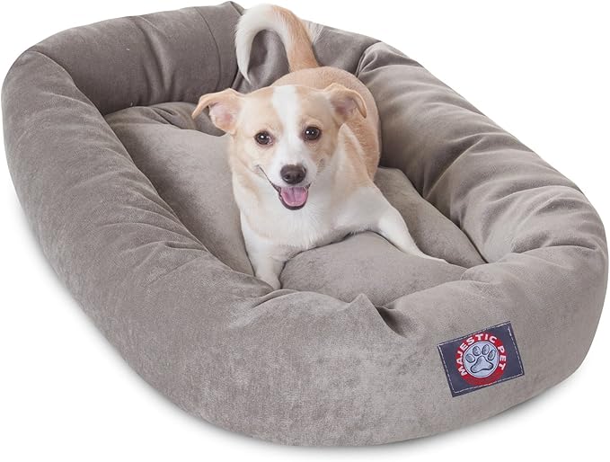 Majestic Pet 32 Inch Micro Velvet Calming Dog Bed Washable – Cozy Soft Round Dog Bed with Spine for Head Support - Fluffy Donut Puppy Mat 32x23x7 (inch) Medium - Storm