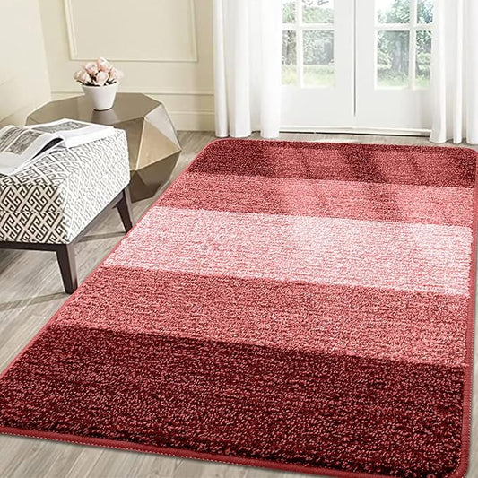 Smiry Dog Door Mat for Muddy Paws, Absorbs Moisture and Dirt, Low-Profile Entryway Mat with Non-Slip Backing, Entry Indoor Outdoor Doormat for Inside Floor (71x47 Inches, Burgundy, Striped)