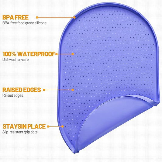 Hubulk 100% Waterproof Silicone Pet Feeding Mat with Raised Edge for Food and Water, Dog Bowl Mats, Cat Bowls Placemat with High Lip Protects Floor for Cats and Dogs (Purple, 24" L x 16" W)