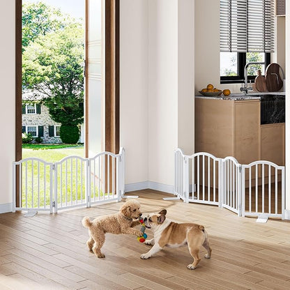 Snughome 2 Pack Short Dog Gate Indoor, 16" High Freestanding Small Dog Gates with Support Feet, Expand Up to 48’’Wide Foldable Pet Gate for Doorway, 8 Panel Pet Door Pet Fence for Puppy, White
