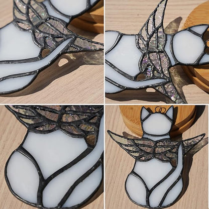 BOXCASA Angel Cat Memorial Gifts for Women,Stained Glass Window Hanging Decorations,Angel Wings White Cat Suncatcher Decor,Pet Memorial Sympathy Gifts Decoration