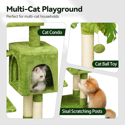 Meecal Green Tall Cat Tree 47-Inch for Kittens Under 6 Months 9lbs, Cat Tower for Small Cats - Scratching Post, Plush Hammock, Double Condos & Dangling Toys