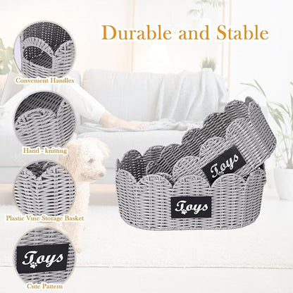 Geyecete dog toy wicker storage basket Set Of 2 pet supplies wicker basket rope scalloped edge shelves baskets set scallop wicker box Hand Woven