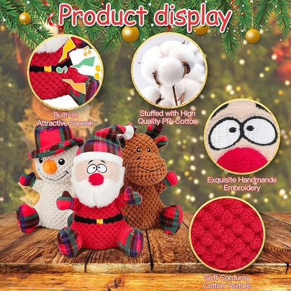 Rypet 3 Pack Dog Christmas Toys Pet Stuffed Plush Toys Interactive Durable Dogs Chew Toys for Medium Small Dogs