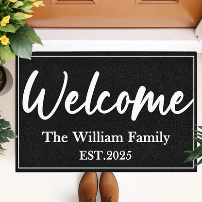 Custom Doormat with Family Name Personalized Welcome Entryway Door Mat Front Door Mat for Outdoor Decor Entrance Mat Customised Rug Christmas Housewarming Gift with Anti-Slip Backing