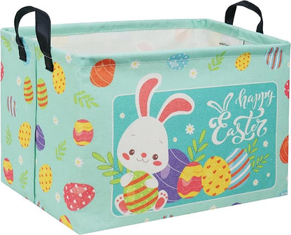 Rectangular Easter Basket Baby Storage Basket Cute Kids Toy Storage Bin Organizer Shelf Book Basket Room Decor(Happy Easter)
