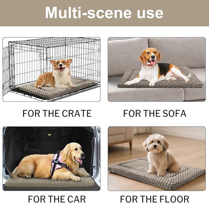 Dog Bed Crate Mat, Soft Durable Washable Anti-Slip Kennel Pad for Dogs & Cats, Reversible (Light Gray, S(24"*18"*1.5"))