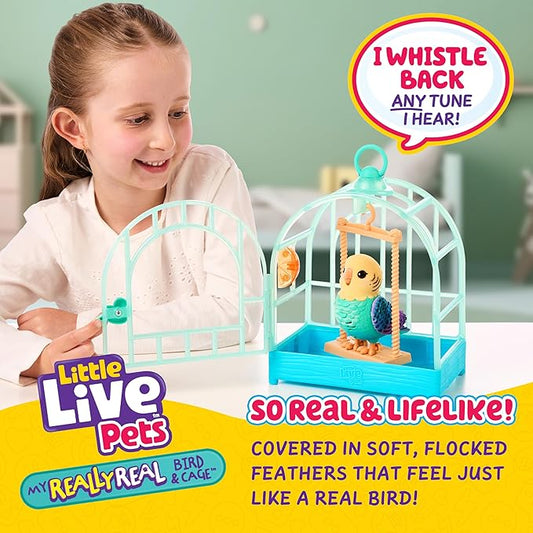 Little Live Pets My Really Real Talking Bird Toy & Cage - Indie, Interactive Voice Repeating Toy, 20+ Sounds & Reactions, Talking Toys for Kids 5-7