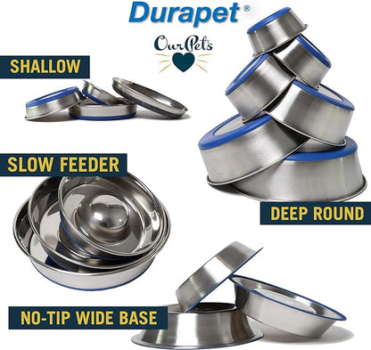 OurPet's DuraPet Premium Dishwasher Safe Stainless Steel Dog Bowl for Food or Water [Multiple Sizes for Small to Large Dogs] in Traditional or Wide Base Design - 2.25 Cup