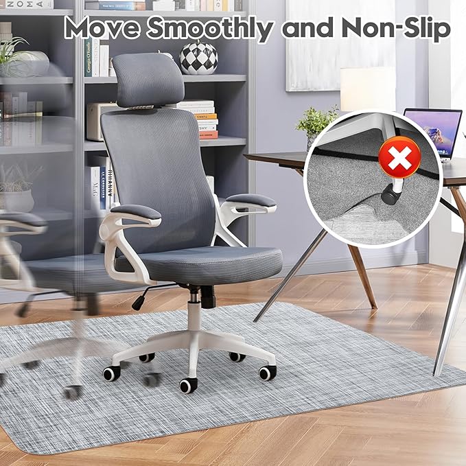 Sycoodeal Office Chair Mat for Hardwood & Tile Floor,Computer Gaming Chair Mat for Rolling Chairs Non-Curve, Anti-Slip, Heavy Duty Floor Protector for Home Office,Grey (36" x 55")