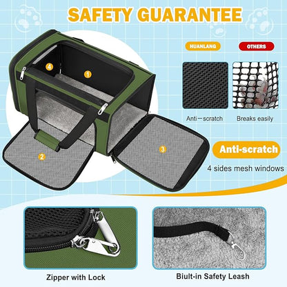 HUANLANG Cat Carrier Airline Approved,Soft-Sided Dog Carriers for Small Dogs Medium Cats,Pet Travel Carrier Up to 20 Lbs,Collapsible Cat Bag