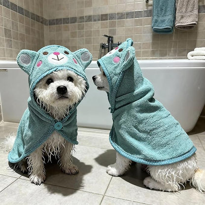 Dog Hooded Bathrobe Towel, Fast Drying Bath Towel Absorbent Warm Blanket Blue L