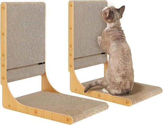 EHEYCIGA 2-Pack Cat Scratcher, 19.7 Inch L-Shaped Cardboard Scratch Pad for Indoor Cats, Vertical Cat Scratching Board with Ball Toy, Furniture Protector, Reversible Design for Double Life, Medium